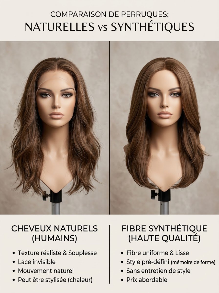 Quelle est la différence entre une perruque naturelle et une perruque synthétique ?
