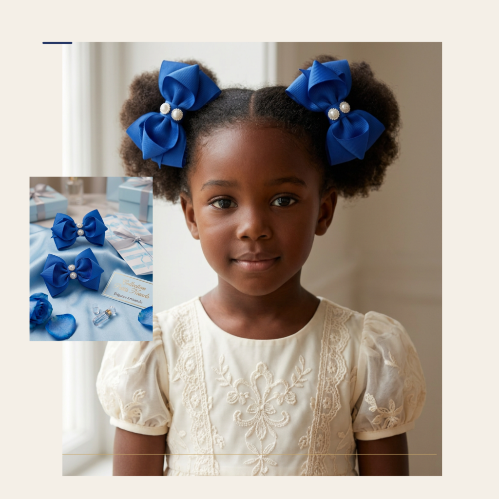 Nœud bleu élégant pour cheveux avec détails décoratifs, accessoire de coiffure chic et féminin