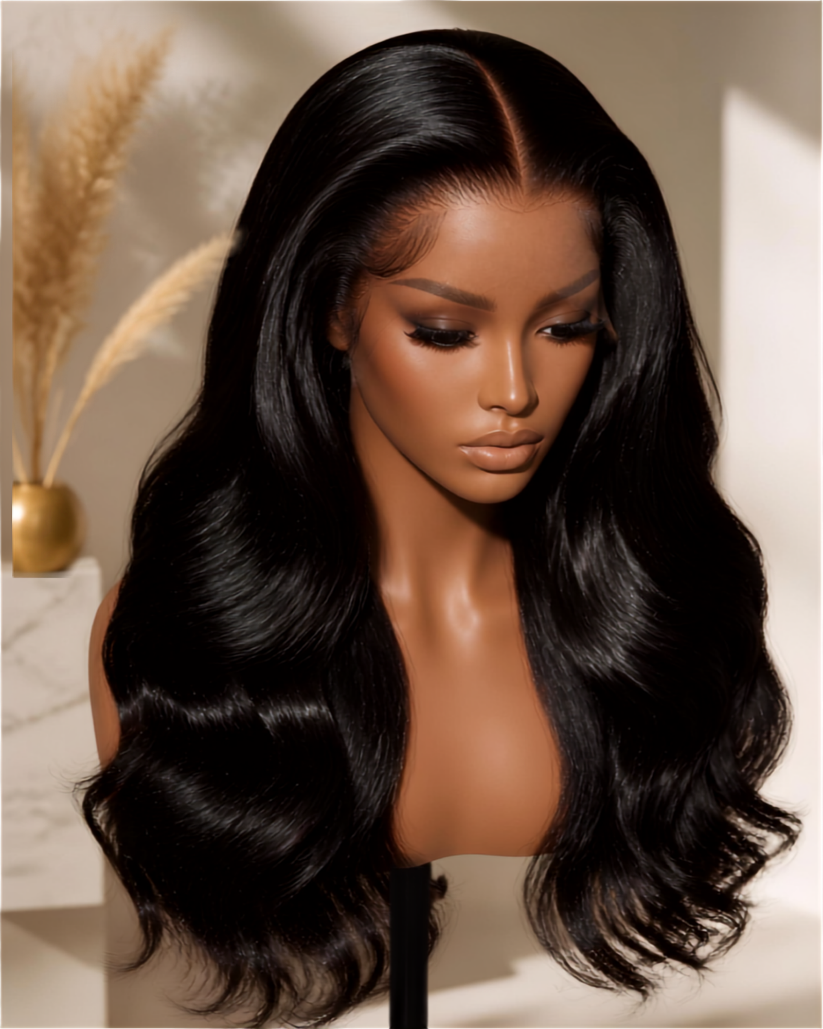 Belle femme noire portant une perruque en cheveux humains premium, naturelle, longue et volumineuse avec de magnifiques ondulations