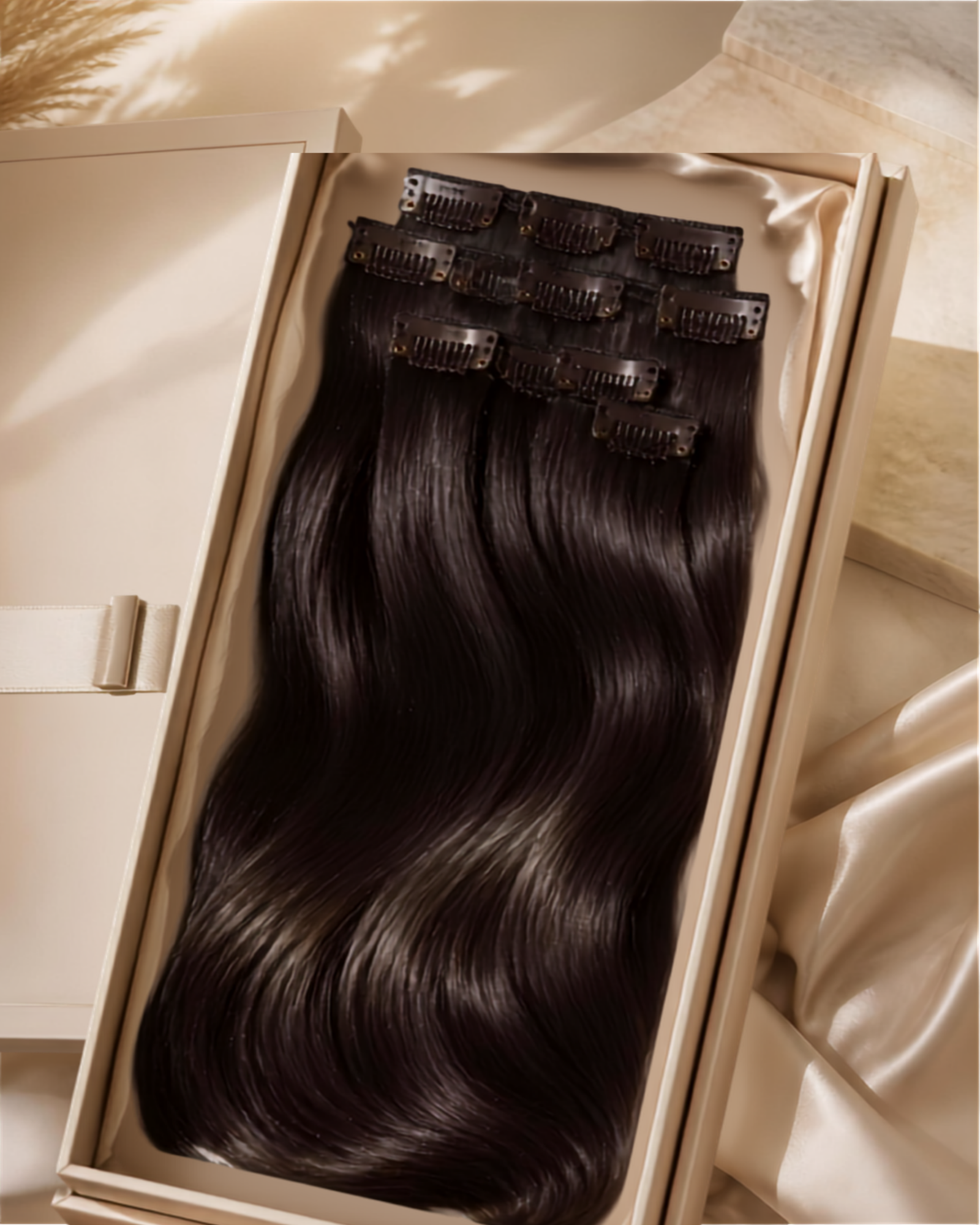 Paquet d’extensions de cheveux humains premium, longues, soyeuses et naturelles, idéales pour créer une coiffure élégante et volumineuse